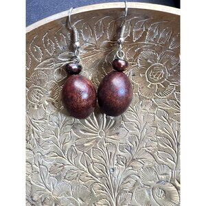 Tagua Nut &‎ Stone Beaded Dangle Earrings Artisan Natural Jewelry